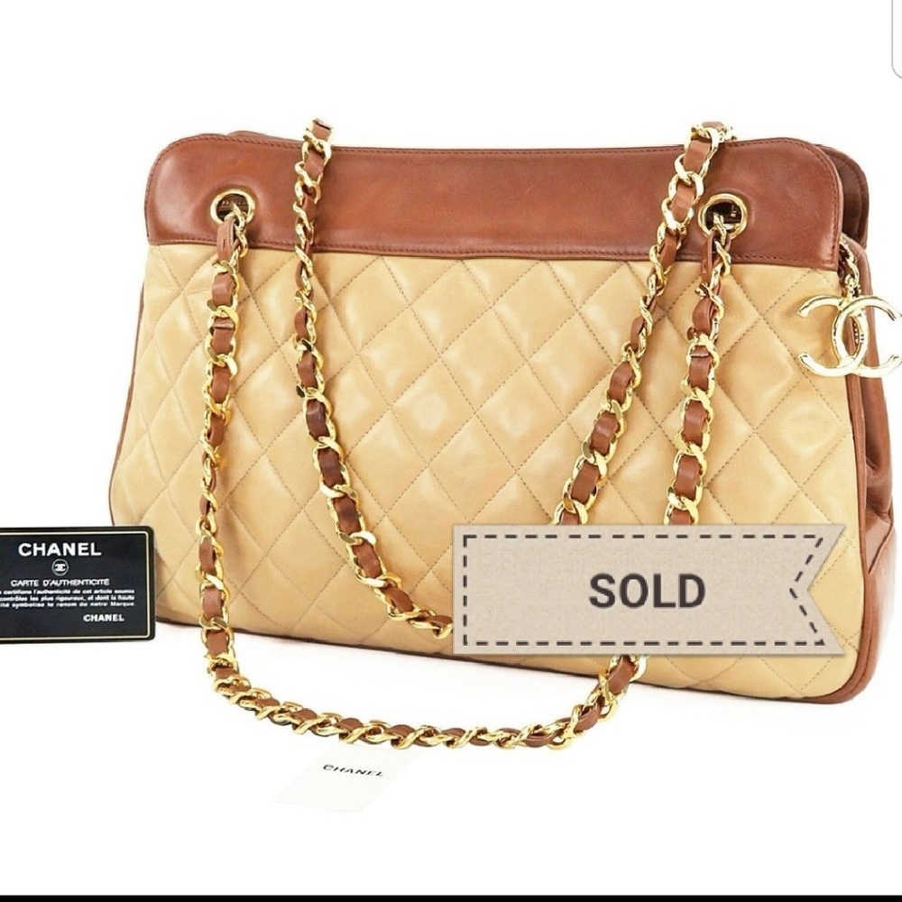 Chanel Timeless Leather Gold Chain Shoulder Beige - Picture 1 of 8